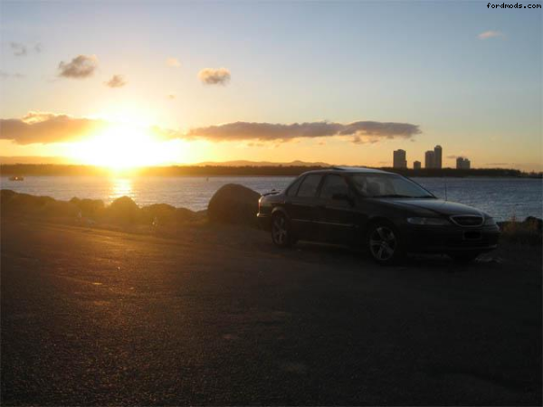 My car in QLD...with a bright sunset